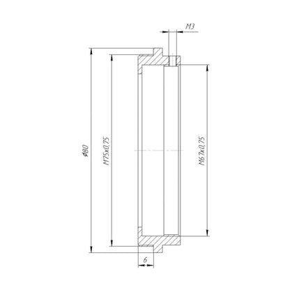 M67x0.75 female to M75x0.75 male thread adapter for Sankor 5E