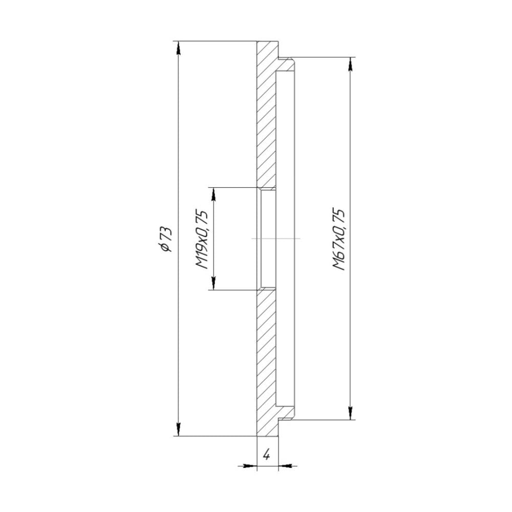 M67x0.75 male to M19x0.75 female thread adapter (67mm to 19mm step-down ring)