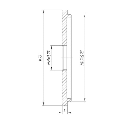 M67x0.75 male to M19x0.75 female thread adapter (67mm to 19mm step-down ring)