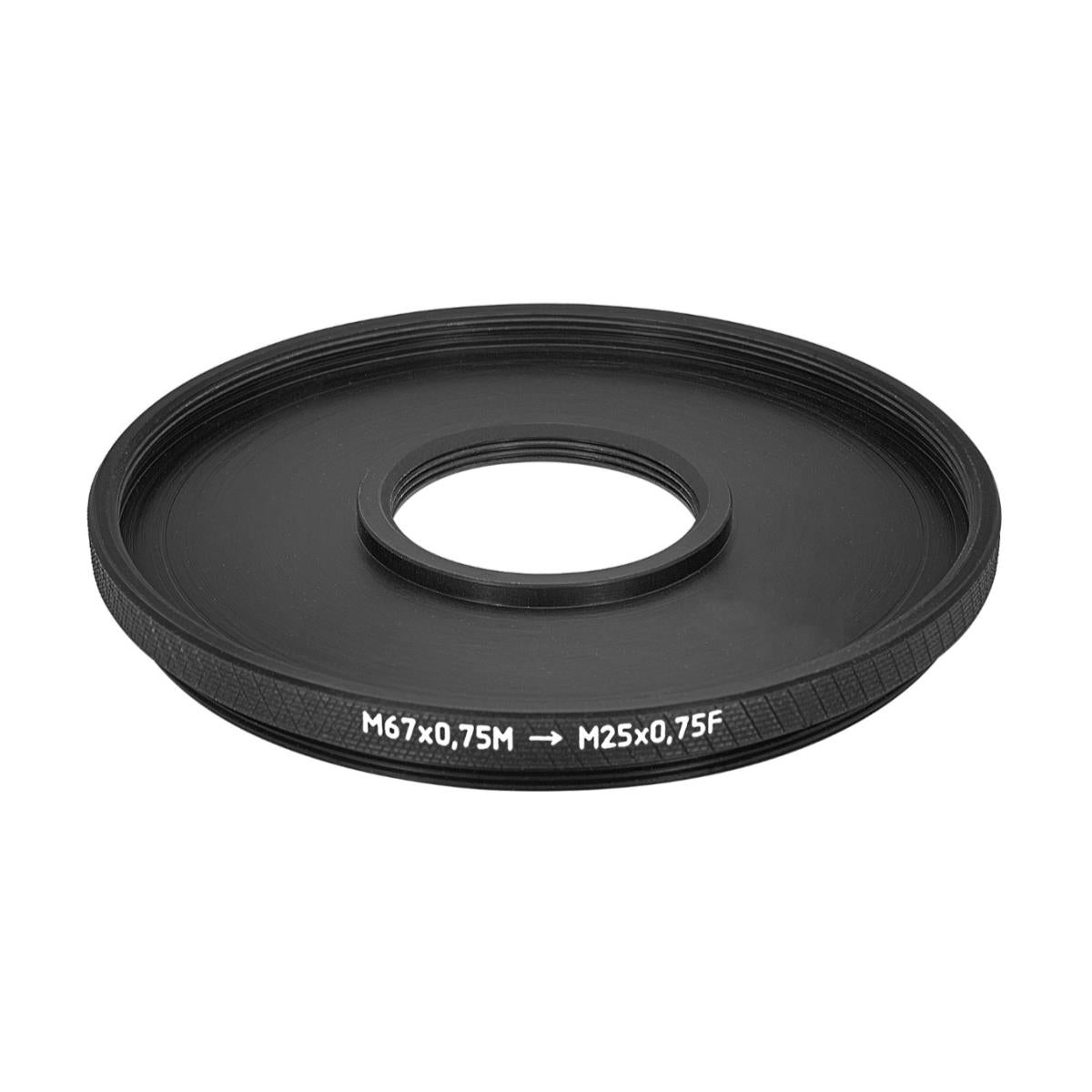 M67x0.75 male to M25x0.75 female thread adapter (67mm to 25mm step-down ring)
