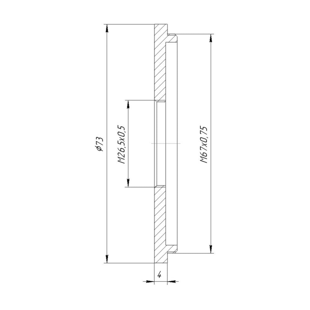 M67x0.75 male to M26.5x0.5 female thread adapter