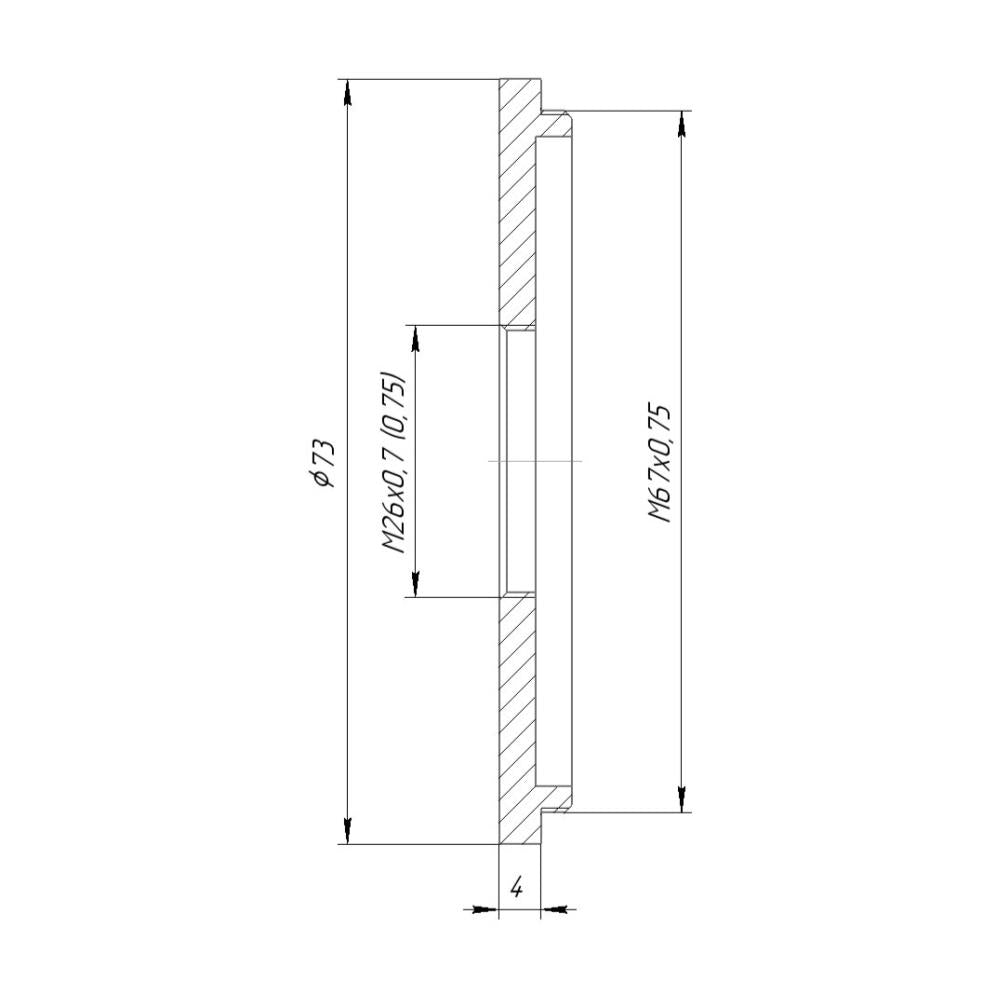 M67x0.75 male to M26x0.75 female thread adapter