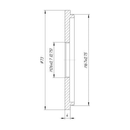 M67x0.75 male to M26x0.75 female thread adapter