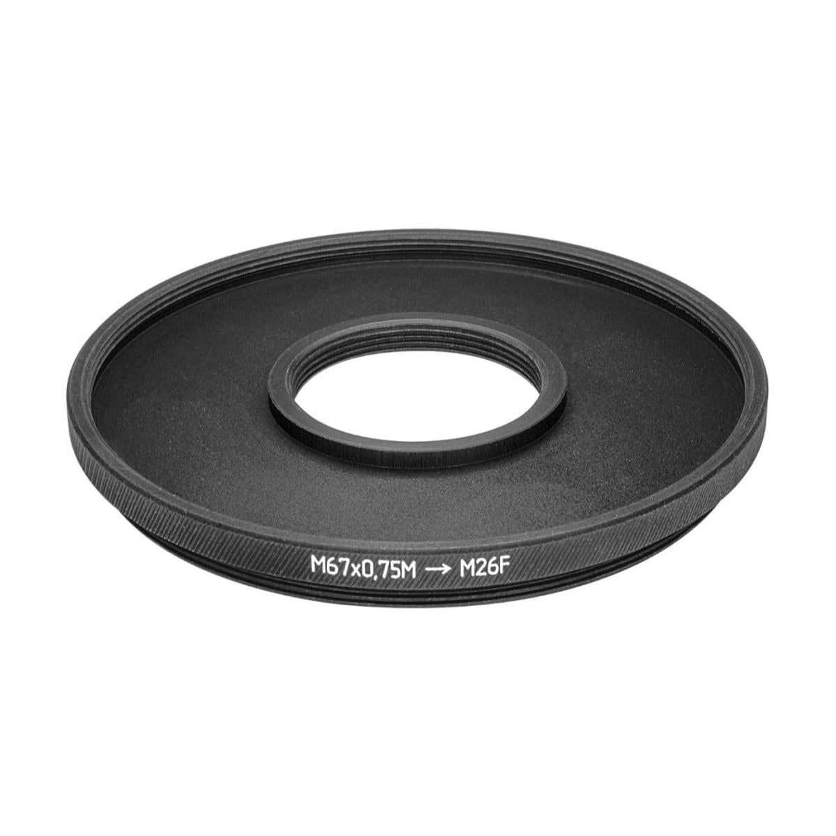 M67x0.75 male to M26x0.75 female thread adapter (67mm to 26mm step-down ring)