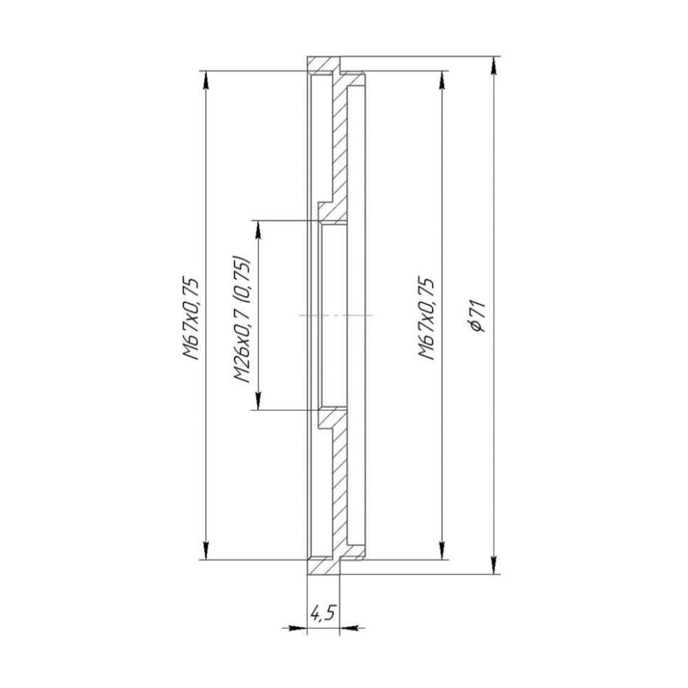 M67x0.75 male to M26x0.75 female thread adapter (67mm to 26mm step-down ring)