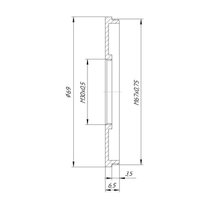 M67x0.75 male to M30x0.5 female thread adapter (67mm to 30mm step-down ring)