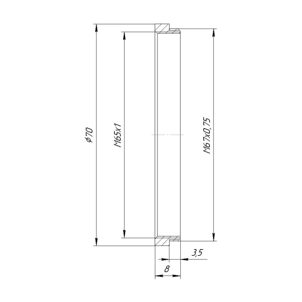 M67x0.75 male to M65x1 female thread adapter