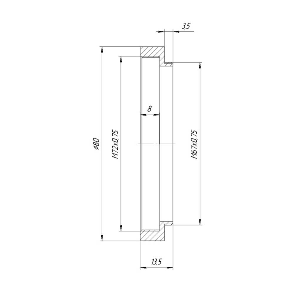 M67x0.75 male to M72x0.75 female thread adapter