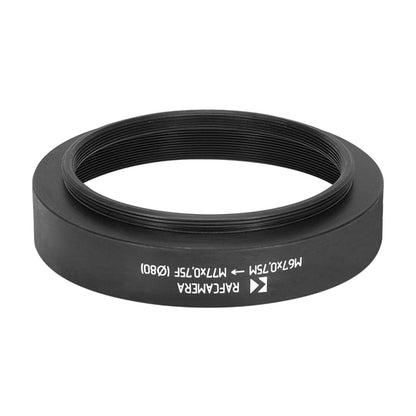 M67x0.75 male to M77x0.75 female thread adapter with 80mm outer diameter