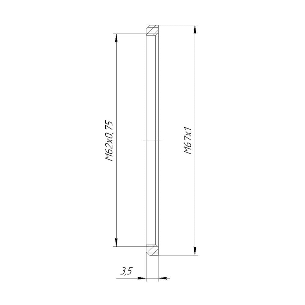 M67x1 male to M62x0.75 female thread adapter (step-down ring), flangeless