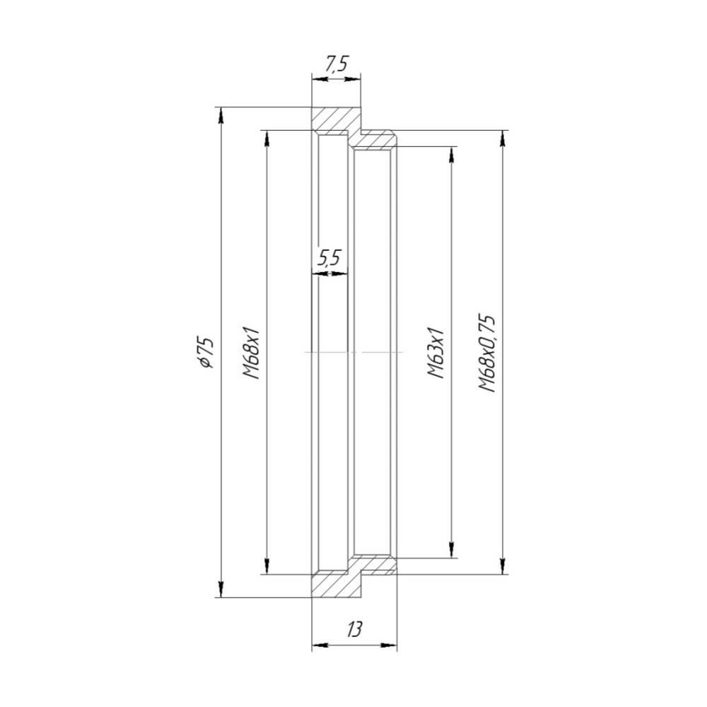 M68x0.75 male to M68x1 female thread adapter