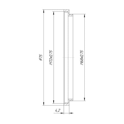 M68x0.75 male to M72x0.75 female thread adapter (68mm to 72mm step-up ring)