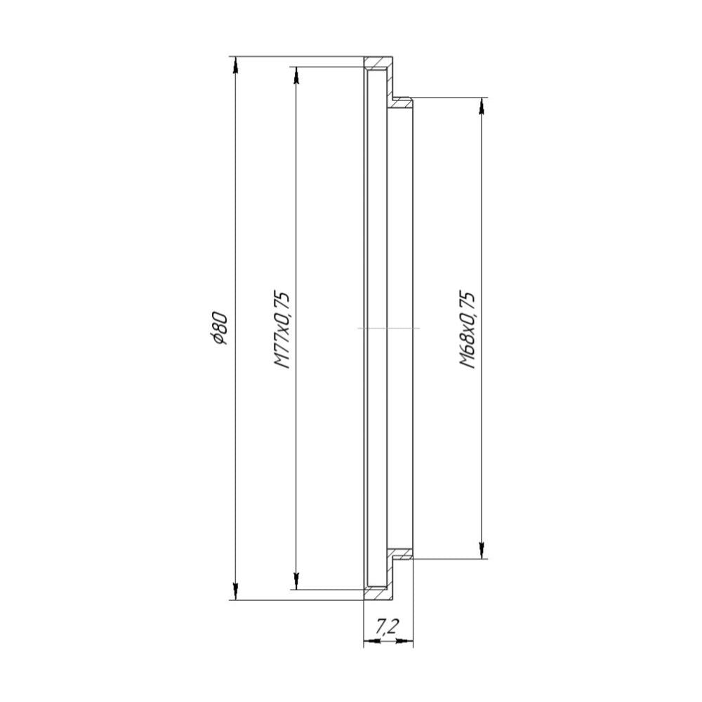 M68x0.75 male to M77x0.75 female thread adapter (68mm to 77mm step-up ring)