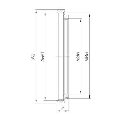 M68x1 female to M65x1 male thread adapter with M58x1 female thread
