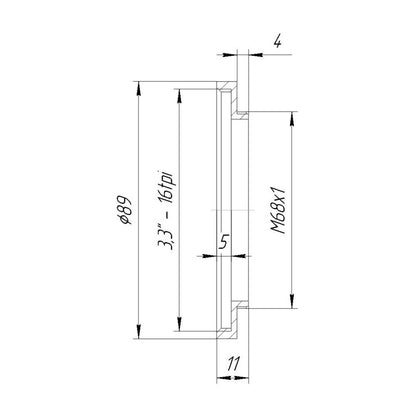 M68x1 male to 3.3"-16tpi female thread adapter