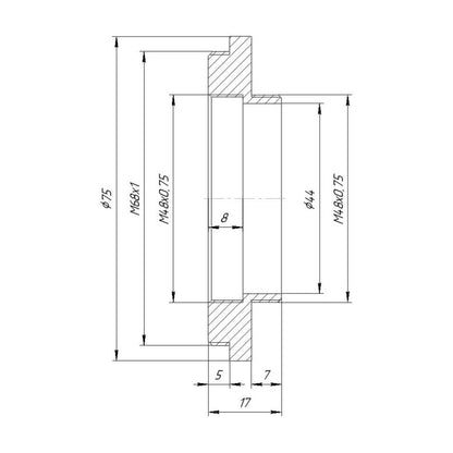 M68x1 male to M48x0.75 male thread adapter for Moonlite focuser