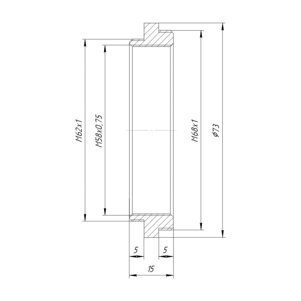 M68x1 male to M62x1 male thread adapter
