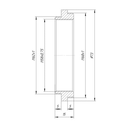 M68x1 male to M62x1 male thread adapter