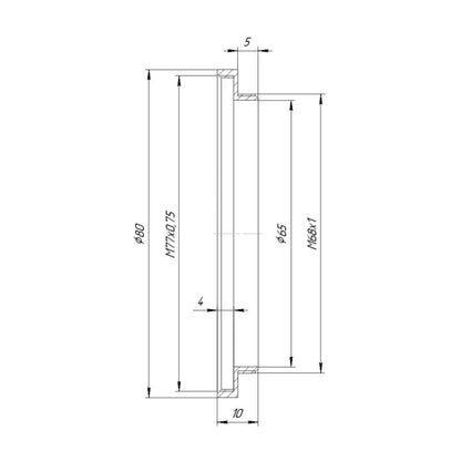 M68x1 male to M77x0.75 female thread adapter
