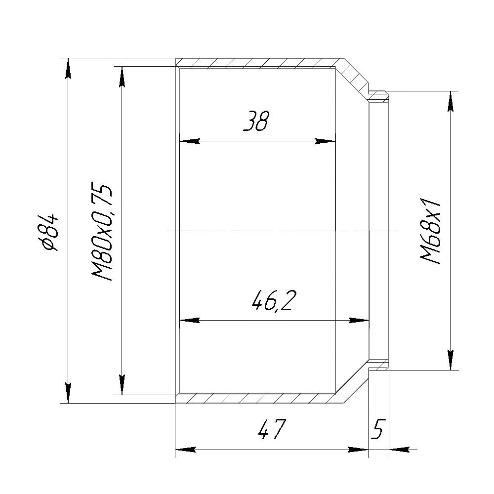 M68x1 male to M80x0.75 female thread adapter