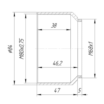 M68x1 male to M80x0.75 female thread adapter