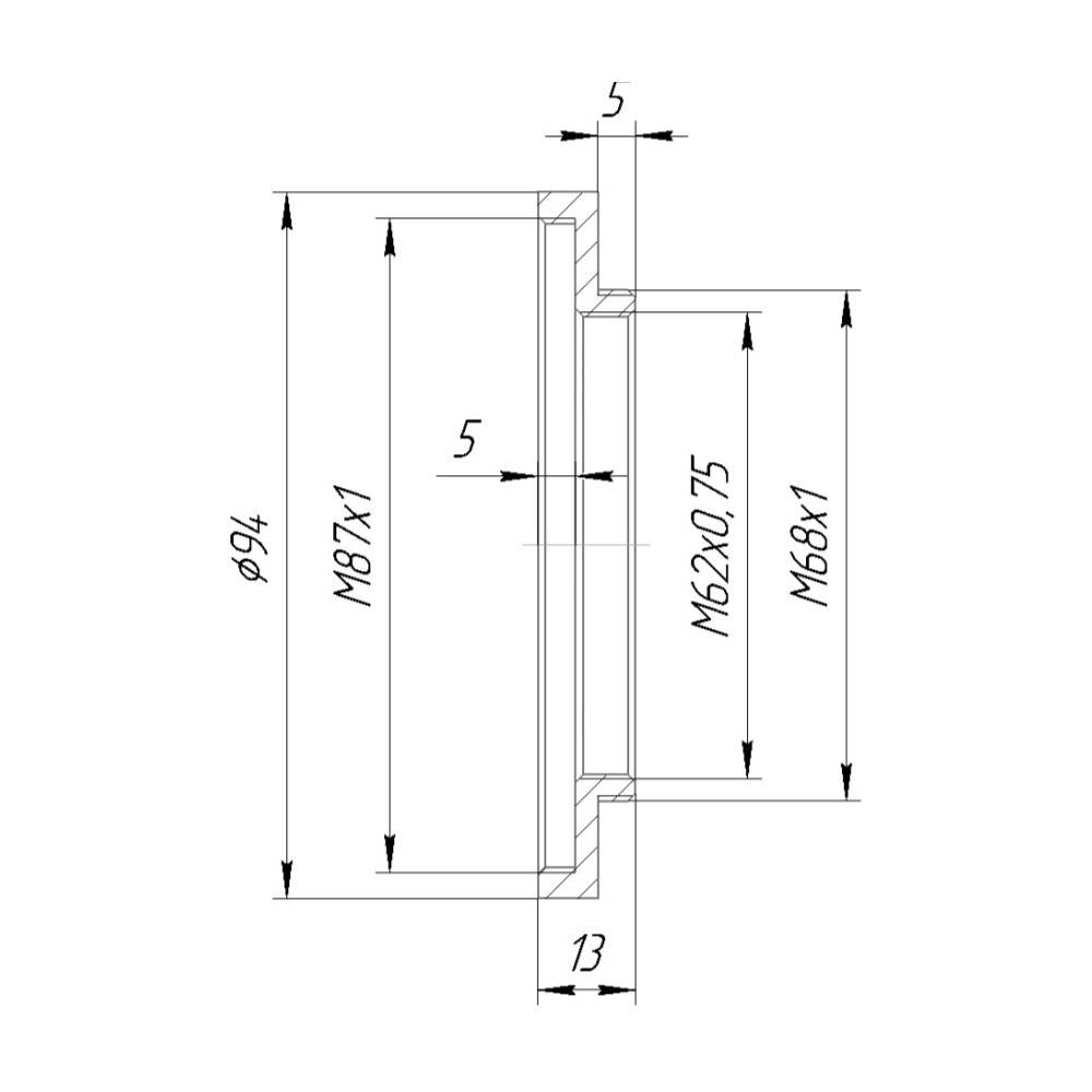M68x1 male to M87x1 female thread adapter