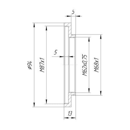 M68x1 male to M87x1 female thread adapter
