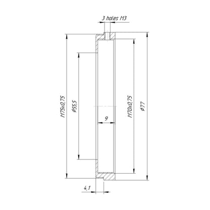 Elmoscope Type 1 lock ring (M70x0.75 female to M75x0.75 male thread adapter)