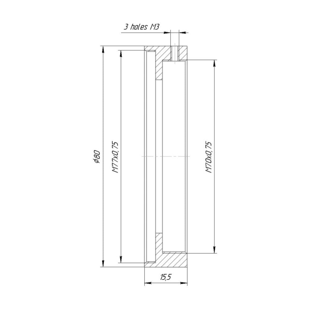 Elmoscope Type 1 lock ring (M70x0.75 female to M77x0.75 female thread adapter)