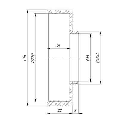 M70x1 female to M42x1 male thread adapter for TV-Heligon 0.75/42mm lens
