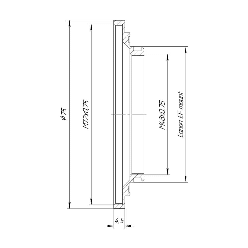 M72x0.75 female thread to Canon EOS EF mount camera adapter