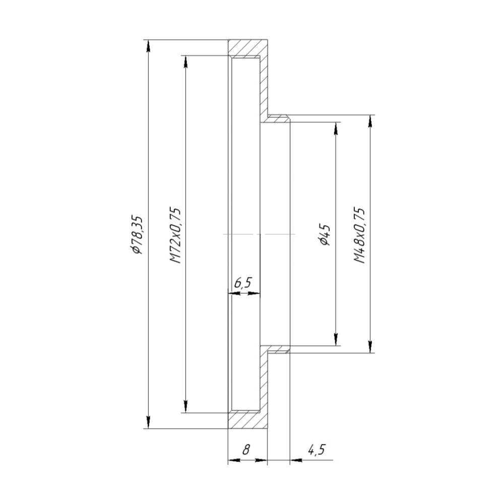 M72x0.75 female to M48x0.75 male thread adapter
