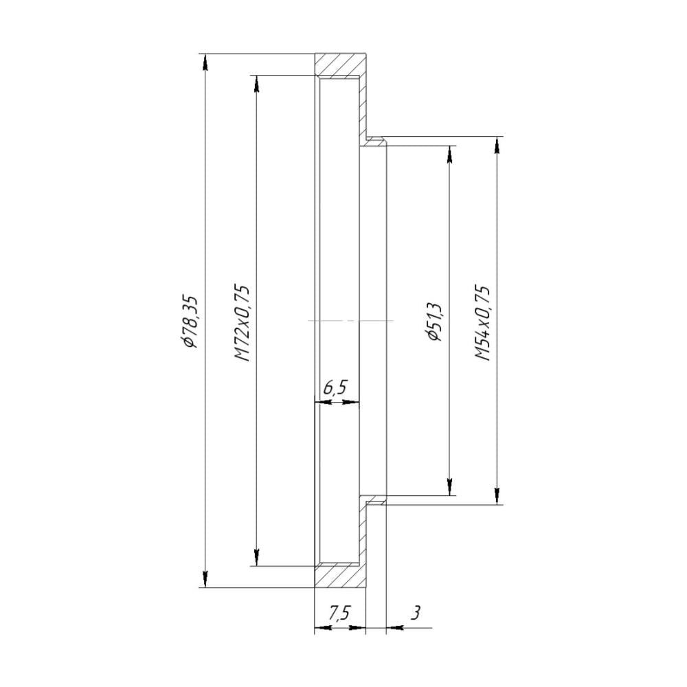 M72x0.75 female to M54x0.75 male thread adapter