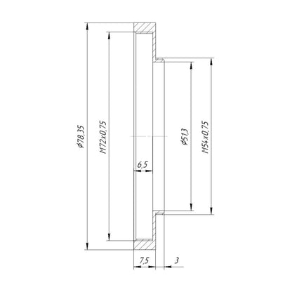M72x0.75 female to M54x0.75 male thread adapter