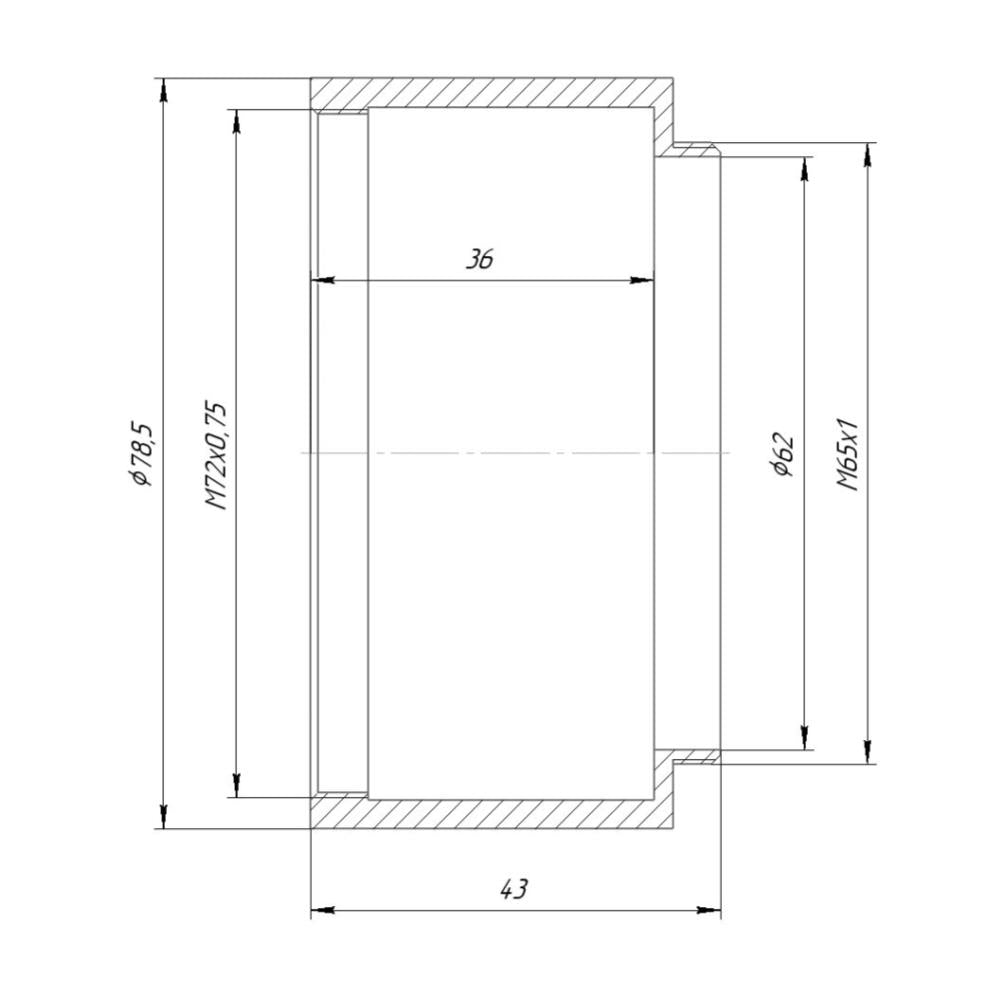 M72x0.75 female to M65x1 male thread adapter for Heidosmat 2.8/150mm lens