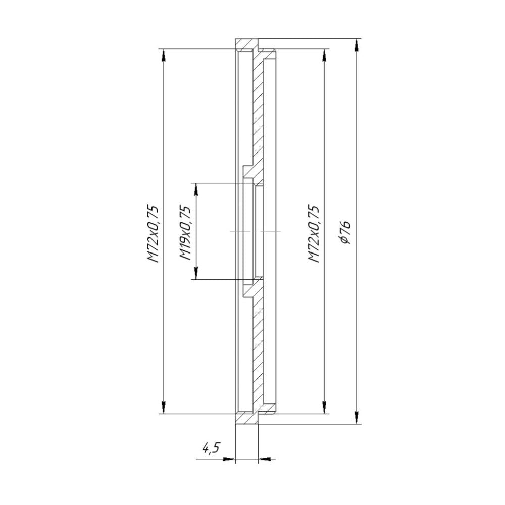 M72x0.75 male to M19x0.75 female thread adapter (72mm to 19mm step-down ring)