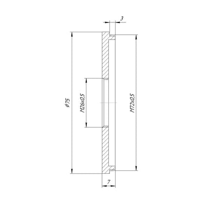 M72x0.75 male to M26x0.5 female thread adapter (72mm to 26mm step-down ring)