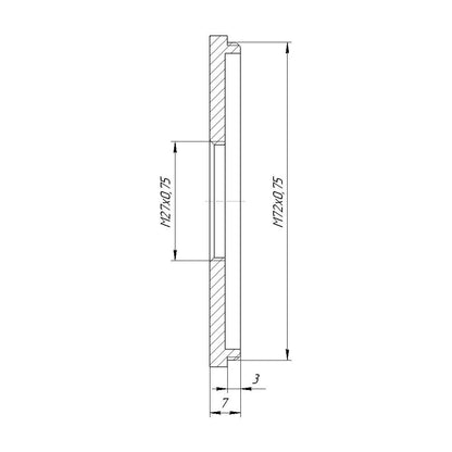 M72x0.75 male to M27x0.75 female thread adapter (72mm to 27mm step-down ring)