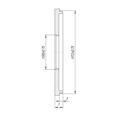 M72x0.75 male to M28x0.75 female thread adapter (72mm to 28mm step-down ring)