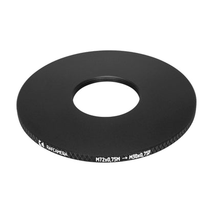 M72x0.75 male to M30x0.75 female thread adapter (72mm to 30mm step-down ring)