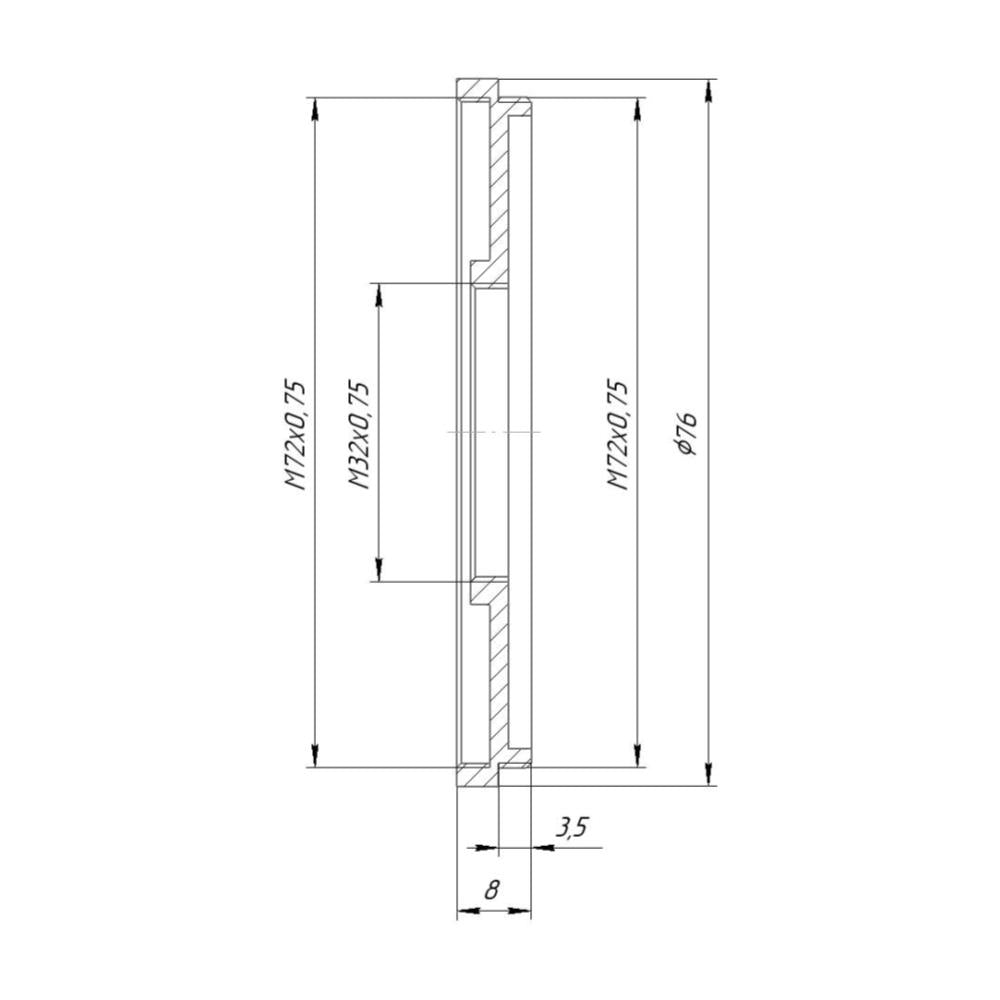 M72x0.75 male to M32x0.75 female thread adapter (72mm to 32mm step-down ring)