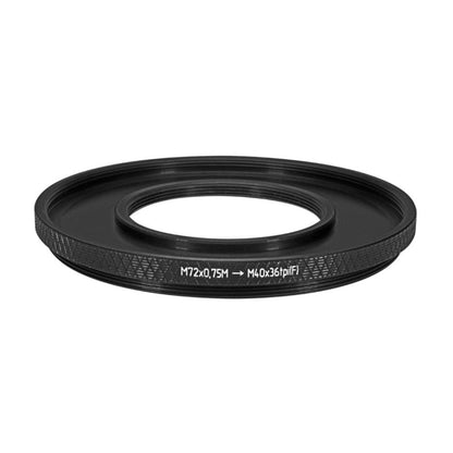 M72x0.75 male to M40x36tpi female thread adapter (72mm to 40mm step-down ring)
