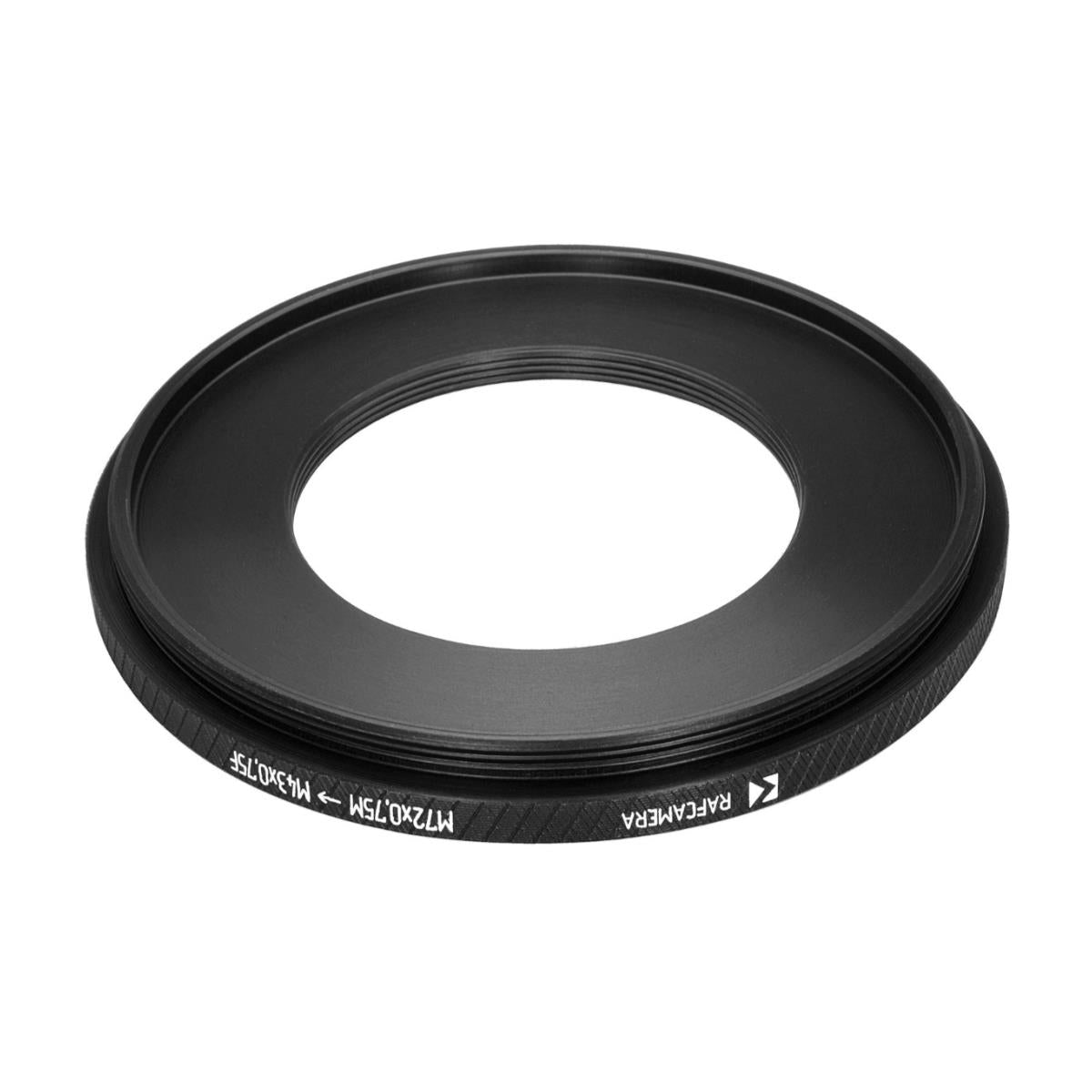 M72x0.75 male to M43x0.75 female thread adapter (72mm to 43mm step-down ring)