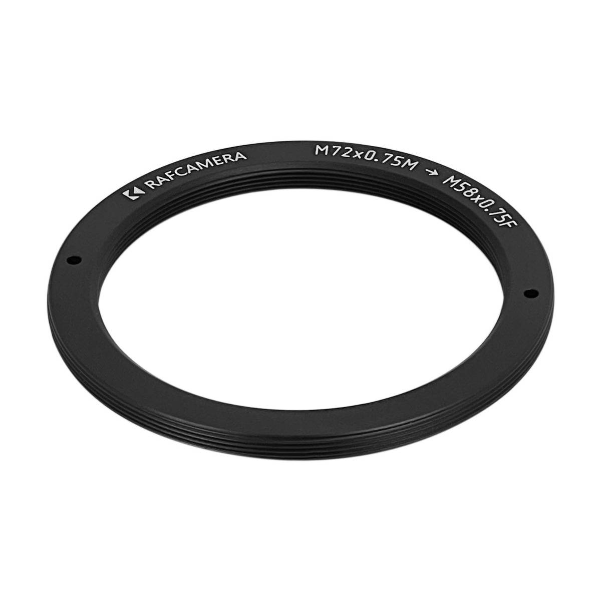 M72x0.75 male to M58x0.75 female thread adapter, flangeless