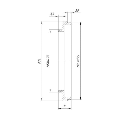 M72x0.75 male to M58x0.75 male thread adapter