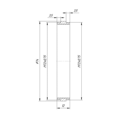 M72x0.75 male to M72x0.75 male thread adapter