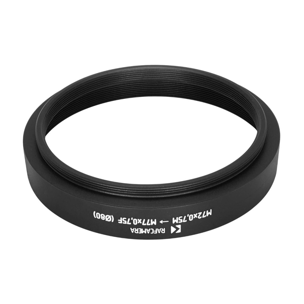 M72x0.75 male to M77x0.75 female thread adapter with 80mm outer diameter