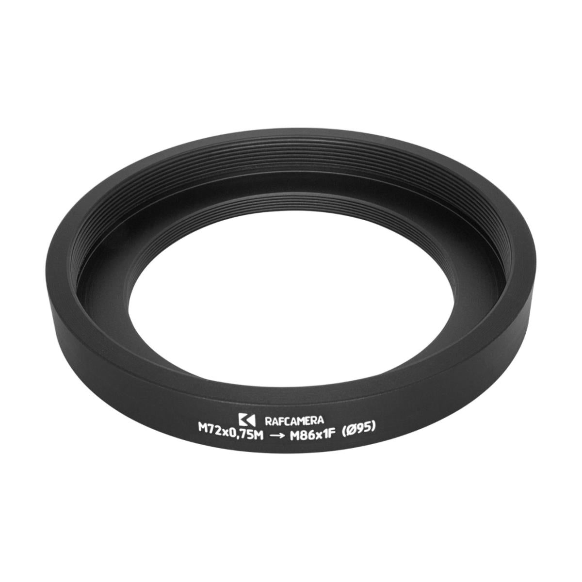 M72x0.75 male to M86x1 female thread adapter with 95mm outer diameter