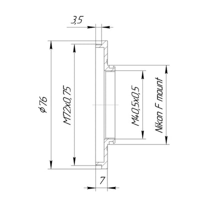 Reverse M72x0.75 male thread to Nikon F camera mount adapter