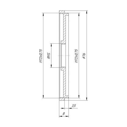 M72x0.75 male to RMS (0.8″-36tpi) female thread adapter (72mm to RMS step ring)